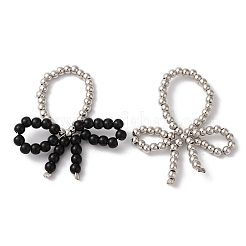 蝶結び CCB プラスチック ラウンド ビーズ ストレッチ リング 女性用  銀  25.5x32.5mm  内径：18mm  2個/セット&nbsp;RJEW-S412-05B
