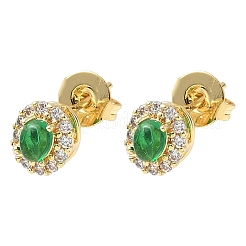 Oval Brass Micro Pave Clear Cubic Zirconia Stud Earrings&nbsp;EJEW-Z144-08G