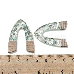 ウッドペンダント  樹脂と金箔  アーチ  ダークシーグリーン  37.5x29x4mm  穴：2mm&nbsp;FIND-B042-18C