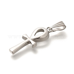変色防止304ステンレススチールペンダント  アンククロスチャーム  ステンレス鋼色  25x9x3.5mm  穴：7.5x2.5mm&nbsp;STAS-Z110-09P