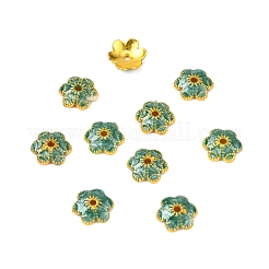 6-花びら合金エナメルビーズキャップ  花  ダークシアン  10x9x2.5mm  穴：1.4mm&nbsp;ENAM-WH0063-02D