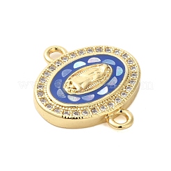 Rack Plating Brass Micro Pave Clear Cubic Zirconia Oval with Virgin Mary Connector Charms&nbsp;KK-K385-117G
