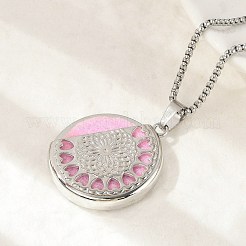 316 Surgical Stainless Steel Aromatherapy Diffuser Perfume Hollow Flat Round Pendant Box Chain Necklaces&nbsp;NJEW-R016-01P-03