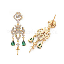 Brass Micro Pave Clear Cubic Zirconia Stud Earring Findings&nbsp;KK-S356-665G-NF