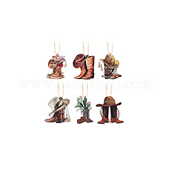 6 Sets 6 Styles Acrylic Cowboy Boot Car Hanging Decoration&nbsp;HJEW-GA0001-51