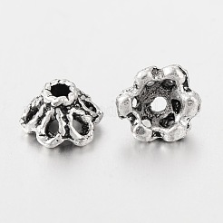 アンティークシルバーフラワービーズキャップ  チベットの銀  カドミウムフリー＆鉛フリー  直径約6.5mm  穴：1mm&nbsp;X-AA296