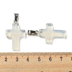 ガラスのペンダント  白金鉄パーツ  クロスチャーム  甘露  29x18x5.5mm  穴：7x3.5mm&nbsp;GLAA-H029-05P-08