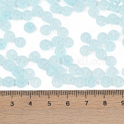 透明な色のガラスシードビーズ  ドーナツ  淡いターコイズ  6.5x3mm  穴：1.8mm  約30個/10g&nbsp;X1-SEED-P008-01B-01