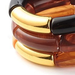 アクリル & ccb プラスチック カーブ チューブ ビーズ ストレッチ ブレスレット セット女性  ミックスカラー  内径：53mm&nbsp;X-BJEW-JB07318
