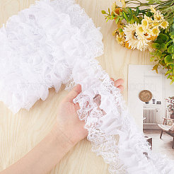 5 Yards 3-Layer Pleated Polyester Chiffon Lace Trim&nbsp;OCOR-WH0082-01A