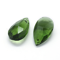 カット加工ガラスペンダント  ティアドロップ  薄緑  22x13x8.5mm  穴：1mm&nbsp;GLAA-F069-L-A05