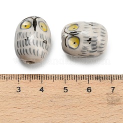 手作りの陶器ビーズ  手描き  フクロウ  ホワイト  20x16x14.5~15mm  穴：3.5mm&nbsp;PORC-L084-05C