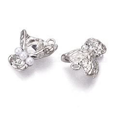ラックメッキ合金ラインストーンペンダント  ABSパールビーズと  花  カプリブルー  25x19.5x9.5mm  穴：2mm&nbsp;PALLOY-P303-09P-A