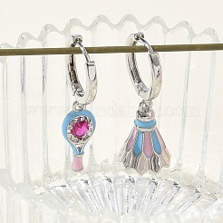 Brass Micro Pave Cubic Zirconia Dangle Hoop Earrings for Women&nbsp;EJEW-A168-07P-02