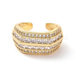 キュービックジルコニアマルチラインオープンカフリング  女性のための本物の 18 k 金メッキ真鍮の厚いリング  カドミウムフリー＆ニッケルフリー＆鉛フリー  透明  usサイズ6 3/4(17.1mm)&nbsp;RJEW-P035-08G-05