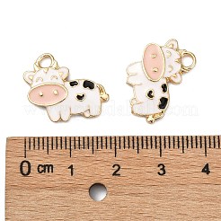 合金エナメルチャーム  ライトゴールド  牛  ホワイト  16x19x2.5mm  穴：2.5mm&nbsp;X-ENAM-S119-005A