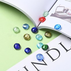 手作り銀箔ガラスベネチアンビーズ  フラットラウンド  ミックスカラー  直径約12mm  厚さ8mm  穴：1.5mm&nbsp;X-SLF12MMY-1