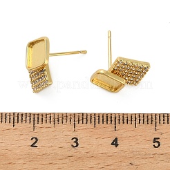 Rhombus Brass Micro Pave Clear Cubic Zirconia Stud Earring Findings&nbsp;KK-D102-03G