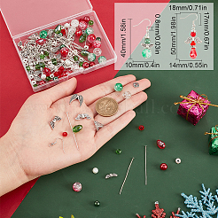 クリスマスの妖精のイヤリング作りキット  ガラス ティアドロップと合金ウィング ビーズを含む  真鍮のピアスフック  ミックスカラー  178個/箱&nbsp;DIY-SC0022-71