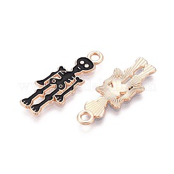 ハロウィーンをテーマにした合金とエナメルのペンダント  ライトゴールド  スカル  26x10x1mm  穴：2mm&nbsp;ENAM-T021-30B-02