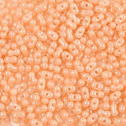 焼付塗装ガラスシードビーズ  ピーナッツ  桃パフ  6x3.5x3mm  穴：1mm  約4500個/ポンド&nbsp;SEED-L011-09A-12