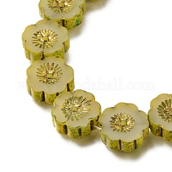 ピカソ風焼き絵具と金色の金属を編み込んだガラスビーズの連  花  黄緑  14x14.5x5mm  穴：0.9mm  約29個/連  15.94''（40.5センチメートル）&nbsp;GL-CBA98F0-04A