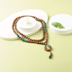 Guan YIN Flat Round Pendant Necklace&nbsp;NJEW-JN03662