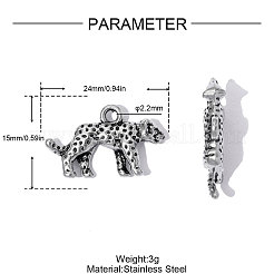 304ステンレスペンダント  ヒョウのチャーム  鏡面研磨仕上げ  アンティークシルバー  24x15mm  穴：2.2mm&nbsp;STAS-OY015-21P