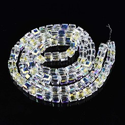 電気メッキ透明ガラスビーズ連売り  ABカラーメッキ  多面カット  キューブ  クリアAB  7x7x7mm  穴：1.2mm  約95~98個/連  16.14~16.73インチ（41~42.5cm）&nbsp;EGLA-N002-17C-B01