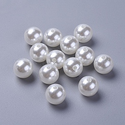 パール調アクリルビーズ  染め  ラウンド  ホワイト  10x9.5mm  穴：2.5mm  約1070個/ポンド&nbsp;PL611-22