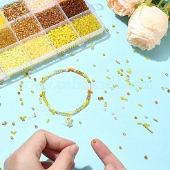 DIY 丸型ガラスビーズブレスレット作成キット  きいろ  3~8mm  穴：0.8~1mm&nbsp;SEED-YW0002-63A