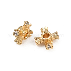 真鍮製マイクロパヴェキュービックジルコニアビーズ  クロス  18KGP本金メッキ  9x9x4mm  穴：2mm&nbsp;KK-K407-11G
