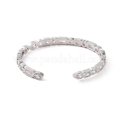 Cubic Zirconia Heart & Rectangle Open Cuff Bangle&nbsp;BJEW-F445-02P-02