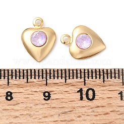 真鍮製ガラスチャーム  ハート  ニッケルフリー  18KGP本金メッキ  多面カット  ライトシアン  12.5x9.5x3mm  穴：1.2mm&nbsp;KK-P340-09G-01