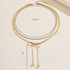 French Elegant Stainless Steel Double Layer Bowknot Tassel Necklaces for Parties and Celebrations&nbsp;JM5687