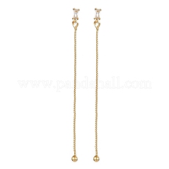 Rectangle Brass Micro Pave Clear Cubic Zirconia Ear Thread&nbsp;EJEW-S274-02G