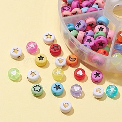 210スタイルの不透明&透明&メッキアクリルビーズ6個。  エナメル  混在模様とフラットラウンド  ミックスカラー  6.5~7x3.5~4mm  穴：1.5~1.8mm  35個/スタイル&nbsp;OACR-FS0001-09