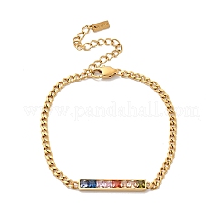 女性用長方形304ステンレススチールガラスリンクブレスレット  イオンプレーティング（ip）  18KGP本金メッキ  6-1/2インチ（16.6cm）&nbsp;BJEW-K237-17G