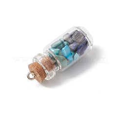 5Pcs 5 Styles Clear Glass Wishing Bottle with Mixed Gemstone Chip Inside Pendants&nbsp;PALLOY-JF04164