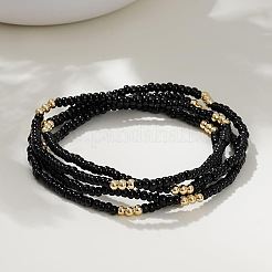Brass & Black Glass Seed Beaded Stretch Bracelet Sets&nbsp;GV0095