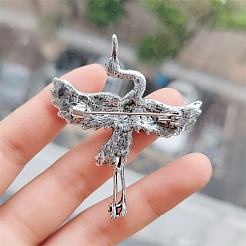 バックパックの服のための合金のラインストーンのブローチ  クレーン  アンティークシルバー  60x51mm&nbsp;PW-WG346B9-01