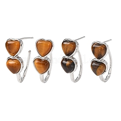 Valentine's Day Heart Natural Tiger Eye Stud Earrings&nbsp;EJEW-T053-01P-11