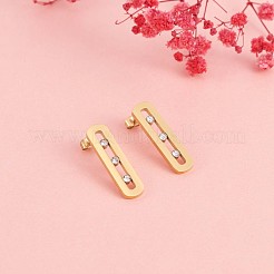 430ステンレススチール製キュービックジルコニアオーバルスタッドピアス  女性のためのジュエリーギフト  ゴールドカラー  30x8mm  ピン：1mm&nbsp;JE957A
