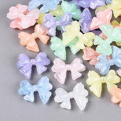 光沢のあるツートンカラーの透明アクリルビーズ  蝶結び  暗闇で光る  グリッターパウダー付き  ミックスカラー  29x33x10mm  穴：2mm  約145個/500g&nbsp;OACR-Q199-39