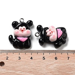 不透明樹脂の子犬ペンダント  スカーフ付き犬チャーム  ブラック  27x20x9mm  穴：2mm&nbsp;LS-RESI-R444-02C