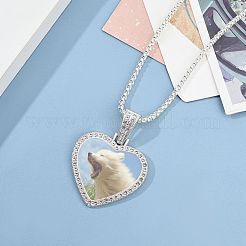 合金ラインストーンペンダントネックレス  ガラスチェーンとベネチアンチェーン付き  ハート  銀色のメッキ  24-1/4インチ（61.5cm）&nbsp;NJEW-WH0008-01S