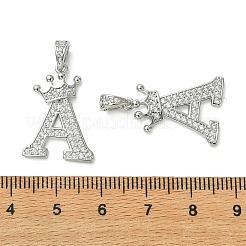 シェグレース 真鍮 マイクロパヴェ クリアキュービックジルコニア ペンダント  王冠のチャームが付いた文字「a」  カドミウムフリーと鉛フリー＆ニッケルフリー  プラチナメッキ  22x16x2mm  穴：5x3mm&nbsp;XGRQ5F521-809P