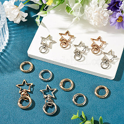 10個2色のスター合金製スイベルスナップフック留め金と10個2色の合金製スプリングゲートリング留め具キット  プラチナ＆ライトゴールド  34.5x24x5.5~6mm  穴：5x9mm  5個/カラー&nbsp;FIND-TADJ0001-24