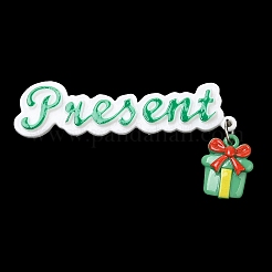 クリスマステーマ不透明樹脂カボション  プラチナトーンの鉄ループ付き  ギフト用の箱  ミディアムシーグリーン  75x40x7mm&nbsp;CRES-D011-01G