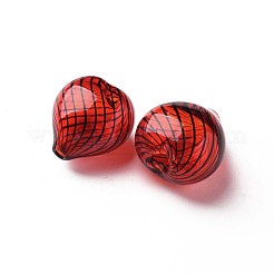 透明な手作り吹きガラスグローブビーズ  縞模様  ハート  暗赤色  22.5~24.5x20~22x15~17mm  穴：1.6~2mm&nbsp;X-GLAA-T012-42